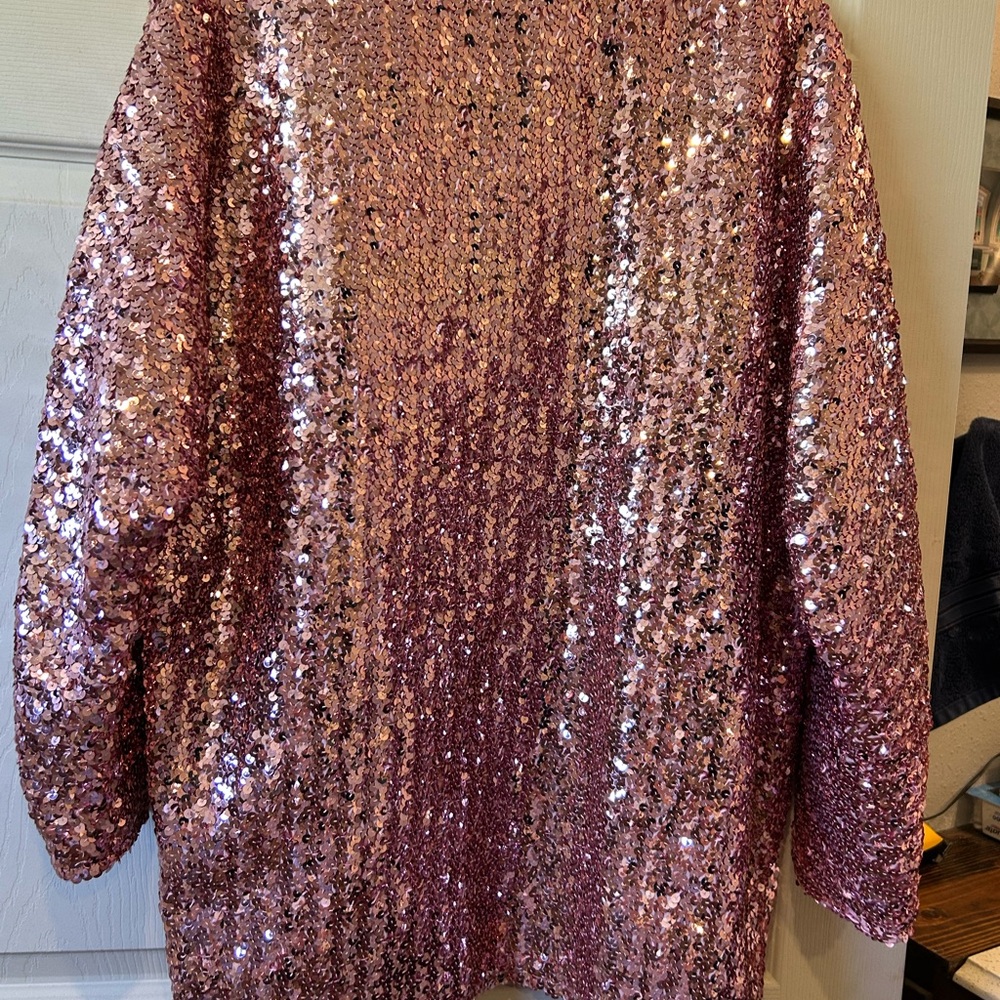 Sequin Open-Front Pink Party Dress Jacket - Picture 4 of 4